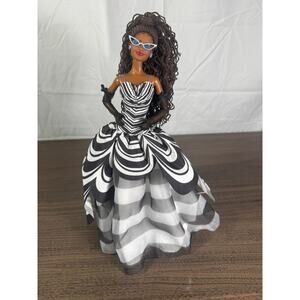 Barbie Signature Black & White Collection Doll Zebra Stripe Gown, Curly hair